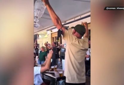 WATCH: 'If you're 4-nil up, stand up!' Aussie team belt out classics with... the Barmy Army