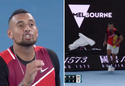 Nick Kyrgios gets into heated spat with chair umpire, then takes the mickey out of him