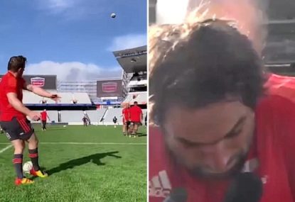 WATCH: All Blacks halfback's perfect box kick successfully freaks out mid-interview Sam Whitelock