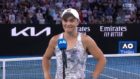 LISTEN: Ash Barty accidentally alphas quarter-final opponent in post-match interview