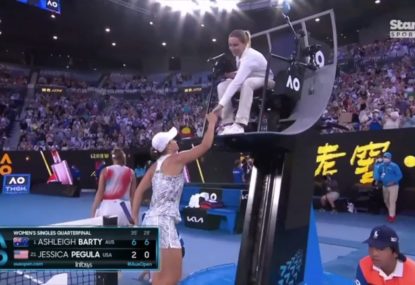 Barty's handshake with umpire about the only thing she messed up in clinical quarter-final win