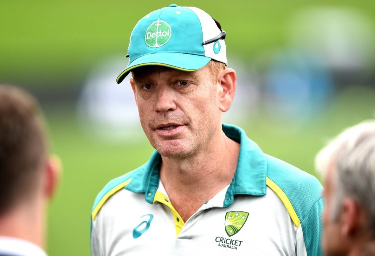 Andrew McDonald head coach of Australia speaks to media during an Australia International T20 training session at University of Otago Oval on February 24, 2021 in Dunedin, New Zealand. (Photo by Joe Allison/Getty Images)