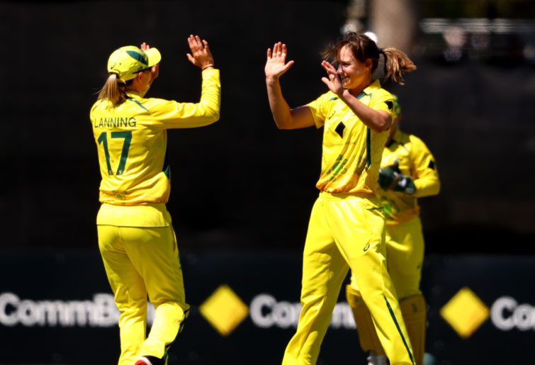 Ellyse Perry celebrates a wicket.