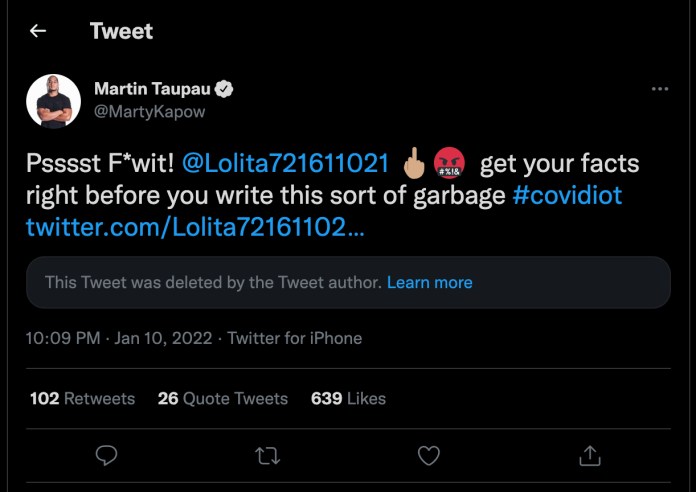 Martin Taupau's tweet on January 10.