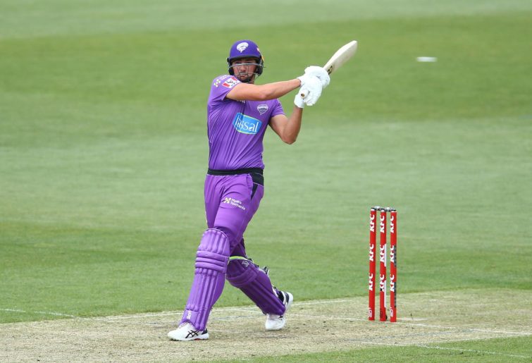 HOBART, AUSTRALIA - DECEMBER 19: Tim David of the Hurricanes bats during the Big Bash League match between the Hobart Hurricanes and Melbourne Renegades at Blundstone Arena, on December 19, 2020, in Hobart, Australia. (Photo by Jason McCawley - CA/Cricket Australia via Getty Images)