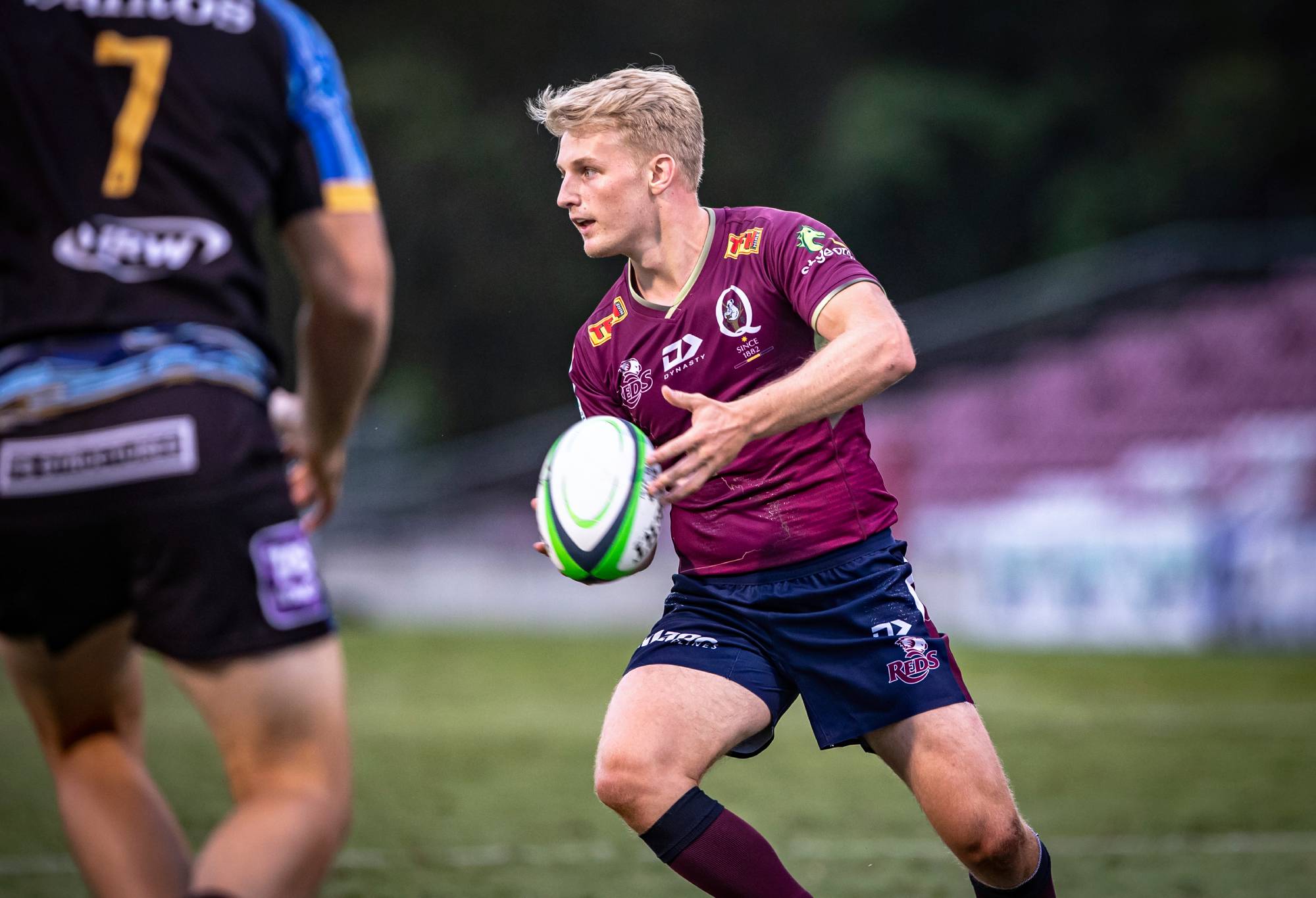 Tom Lynagh made his Reds debut in a trial against Western Force. (Photo by Brendan Hertel/QRU)