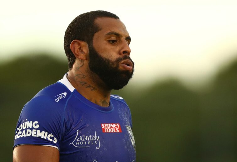 Josh Addo-Carr of Bulldogs looks on during the NRL Test match between Cronulla Sharks and Canterbury Bulldogs at PointsBet Stadium on February 28, 2022 in Sydney, Australia. (Photo by Mark Metcalfe/Getty Images)