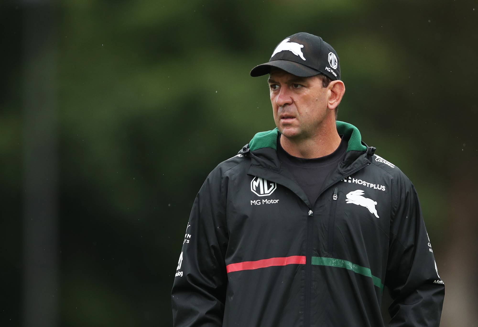 SYDNEY, AUSTRALIA - MARCH 08: Jason Demetriou, head coach of the Rabbitohs, looks on during a South Sydney Rabbitohs NRL training session at Redfern Oval on March 08, 2022 in Sydney, Australia.  (Photo by Matt King / Getty Images)