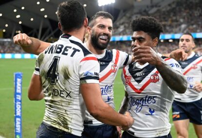 No Robbo, no problem as Roosters romp to 28-4 victory, three binned for Cowboys