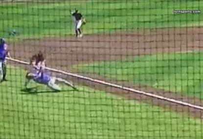 WATCH: Wild scenes as baseball pitcher poleaxes runner with massive shot