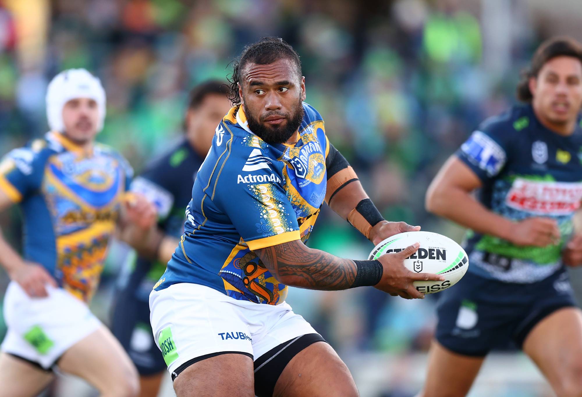CANBERRA, AUSTRALIA - MAY 29: Junior Paulo of the Eels in action during the round 12 NRL match between the Canberra Raiders and the Parramatta Eels at GIO Stadium, on May 29, 2022, in Canberra, Australia. (Photo by Mark Nolan/Getty Images)