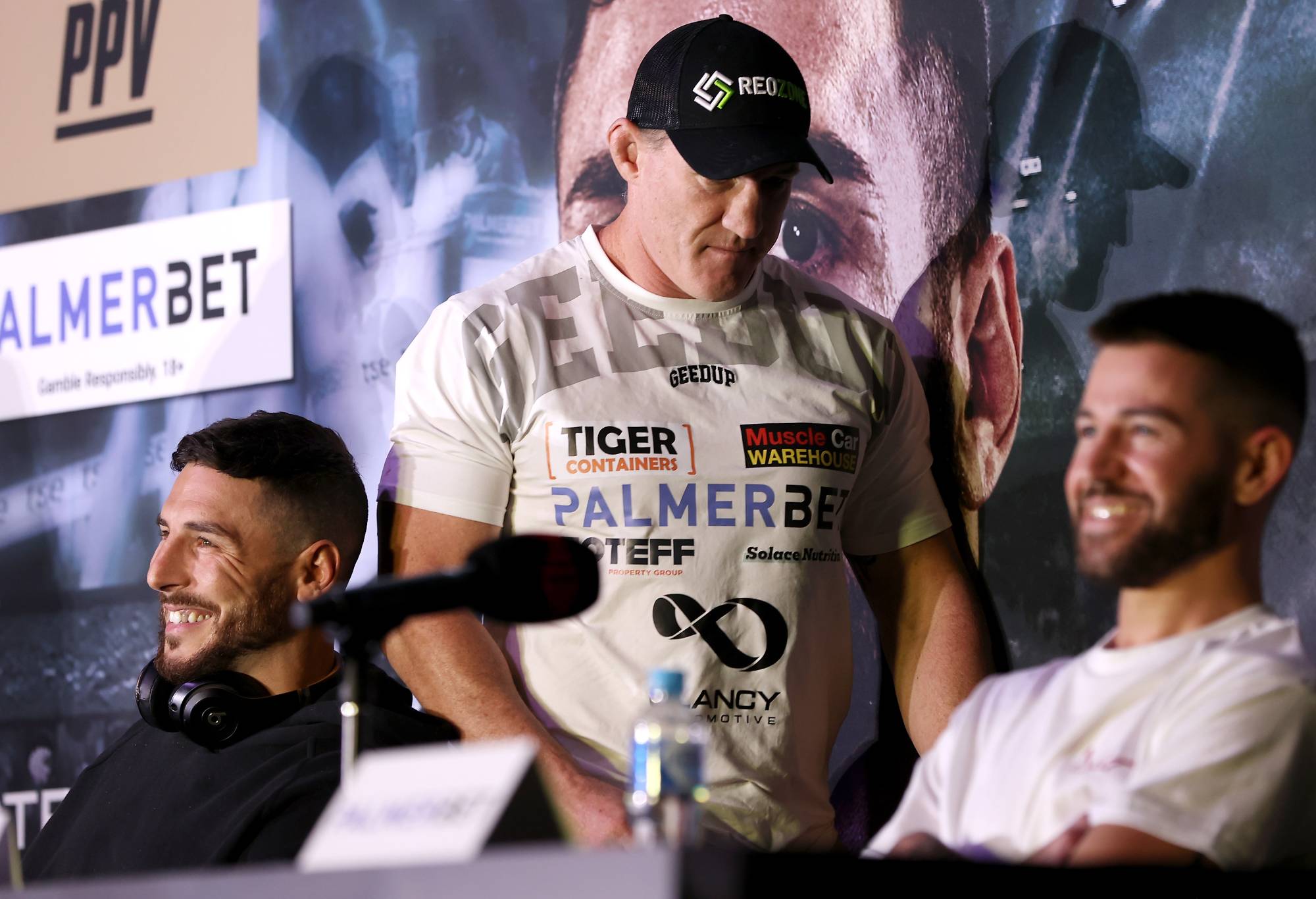 Kris Terzievski laughs asPaul Gallen walks out of a press conference ahead of Wednesday night's King of the Castle event, at The Star on May 09, 2022 in Sydney, Australia. (Photo by Mark Kolbe/Getty Images)