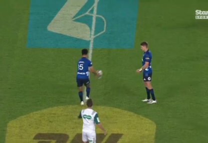 Blues' fullback plays magician's assistant to Beauden Barrett in ridiculously sneaky kickoff