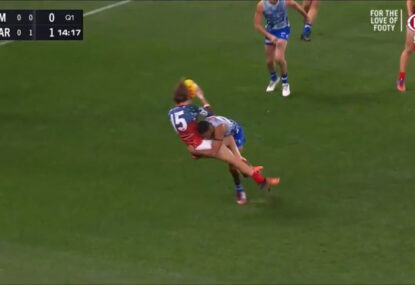 Was this Roo stiff to concede a free for brutal- but perfectly legal- tackle?
