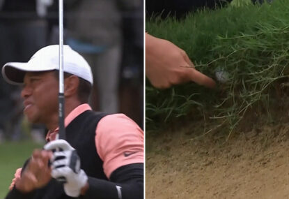 Tiger Woods' bizarre moment in the bunker during nightmare third round at PGA Championship