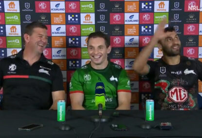 Alex Johnston brings the laughs after his record-breaking hat-trick against the Tigers