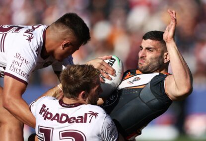 'There's no quick fix': Kimmorley says more tough times ahead for Tigers as Naden sent off in Manly rout