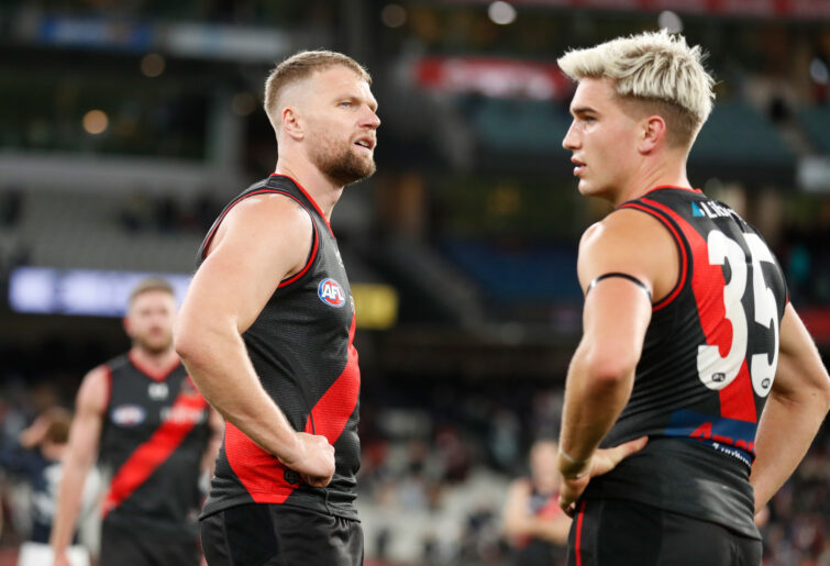 Jake Stringer of Essendon looks dejected after losing to Carlton.