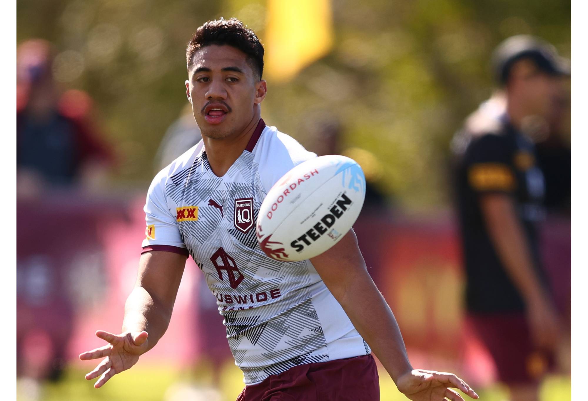 GOLD COAST, AUSTRALIA - JUNE 04: Murray Taulagi during a Queensland Maroons State of Origin training session at Sanctuary Cove on June 04, 2022 in Gold Coast, Australia. (Photo by Chris Hyde/Getty Images)