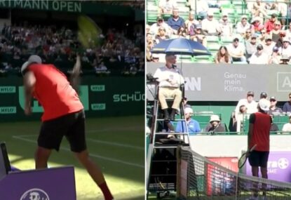 'Bit of a circus': Racquet smash, ump explosion and stunning shots in the most Kyrgios win ever