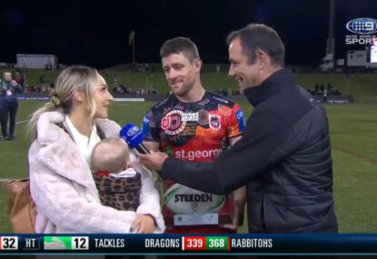 Carlie McCullough can't resist a cheeky dig at her husband after his 300th game win