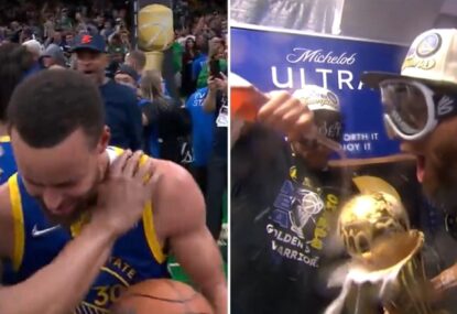 Tears, cheers and beers: Steph Curry's iconic reaction to yet another NBA championship