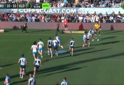Officials miss a blatant forward pass that even the Sharks themselves stopped play for