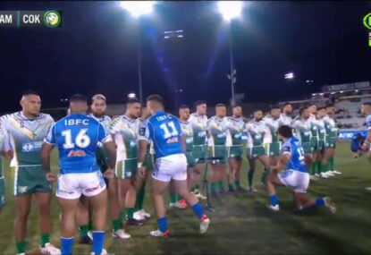 Samoa get right up in the face of Cook Islands squad with fierce war dance
