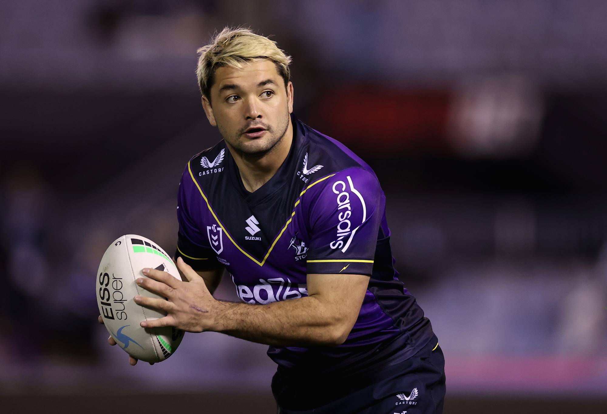 SYDNEY, AUSTRALIA - JULY 07: Brandon Smith of the Storm warms up during the round 17 NRL match between the Cronulla Sharks and the Melbourne Storm at PointsBet Stadium, on July 07, 2022, in Sydney, Australia. (Photo by Cameron Spencer/Getty Images)