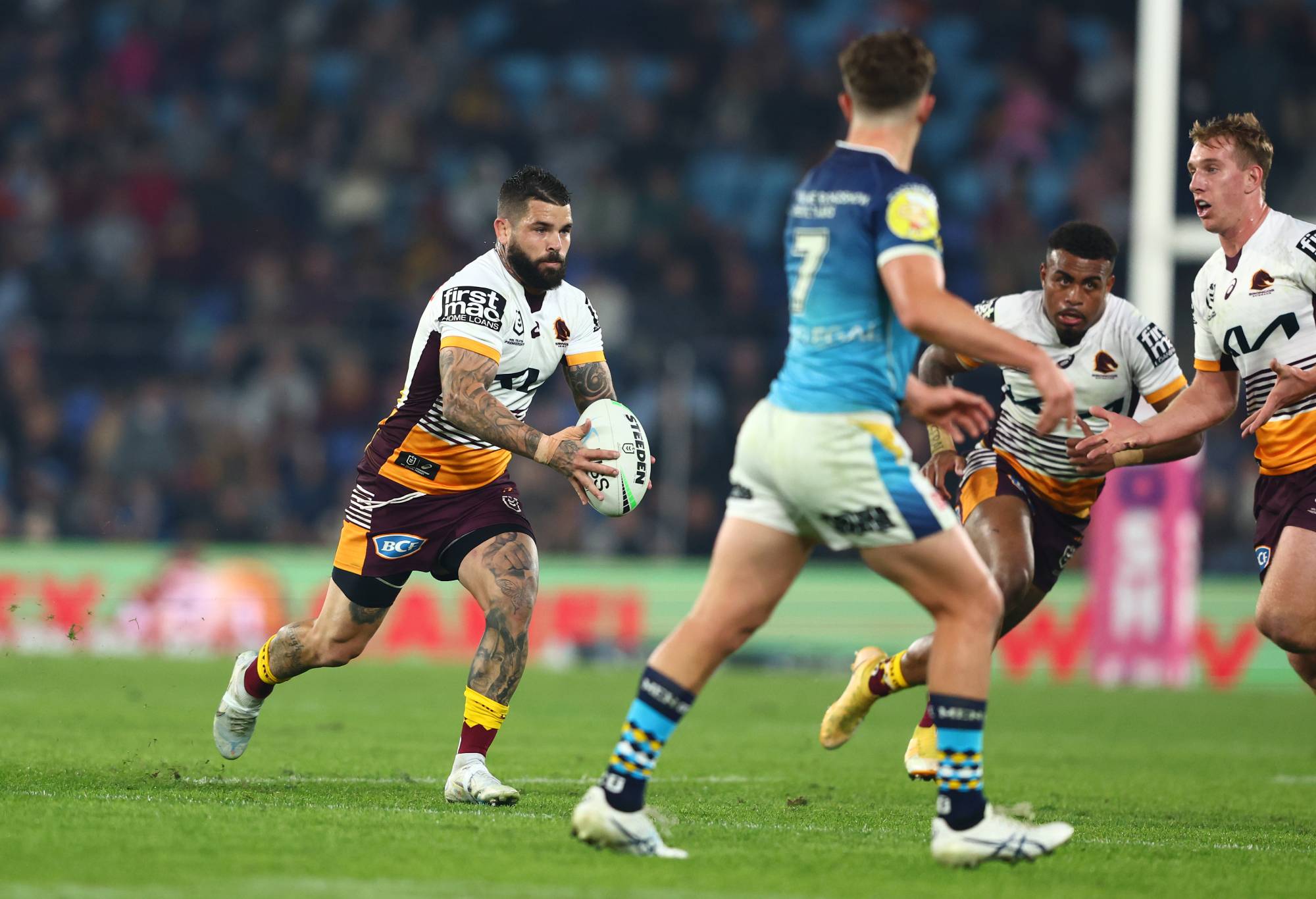 GOLD COAST, AUSTRALIA - JULY 16: Adam Reynolds of the Broncos runs the ball during the round 18 NRL match between the Gold Coast Titans and the Brisbane Broncos at Cbus Super Stadium, on July 16, 2022, in Gold Coast, Australia. (Photo by Chris Hyde/Getty Images)