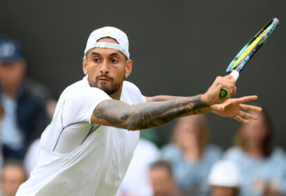 ‘Quiet, no-nonsense businessman’: Kyrgios blasts into third round at Wimbledon, joined by De Minaur