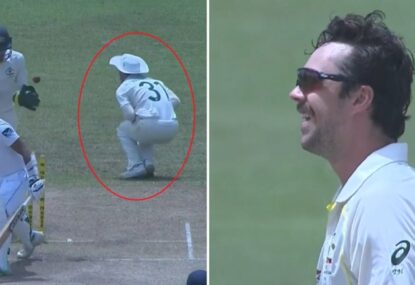 'Hit me in the f---ing nut!' Everyone in stitches as Warner cops low blow off Head peach