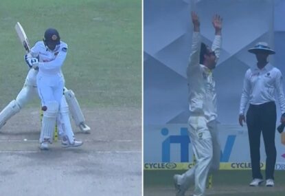 Umpire Dharmasena does his best to keep the Test going with two stone cold LBW howlers