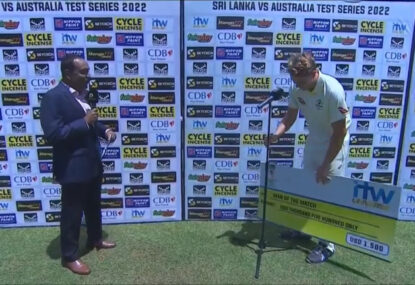 WATCH: Comically small mic stand causes Cameron Green more issues than SL spinners did