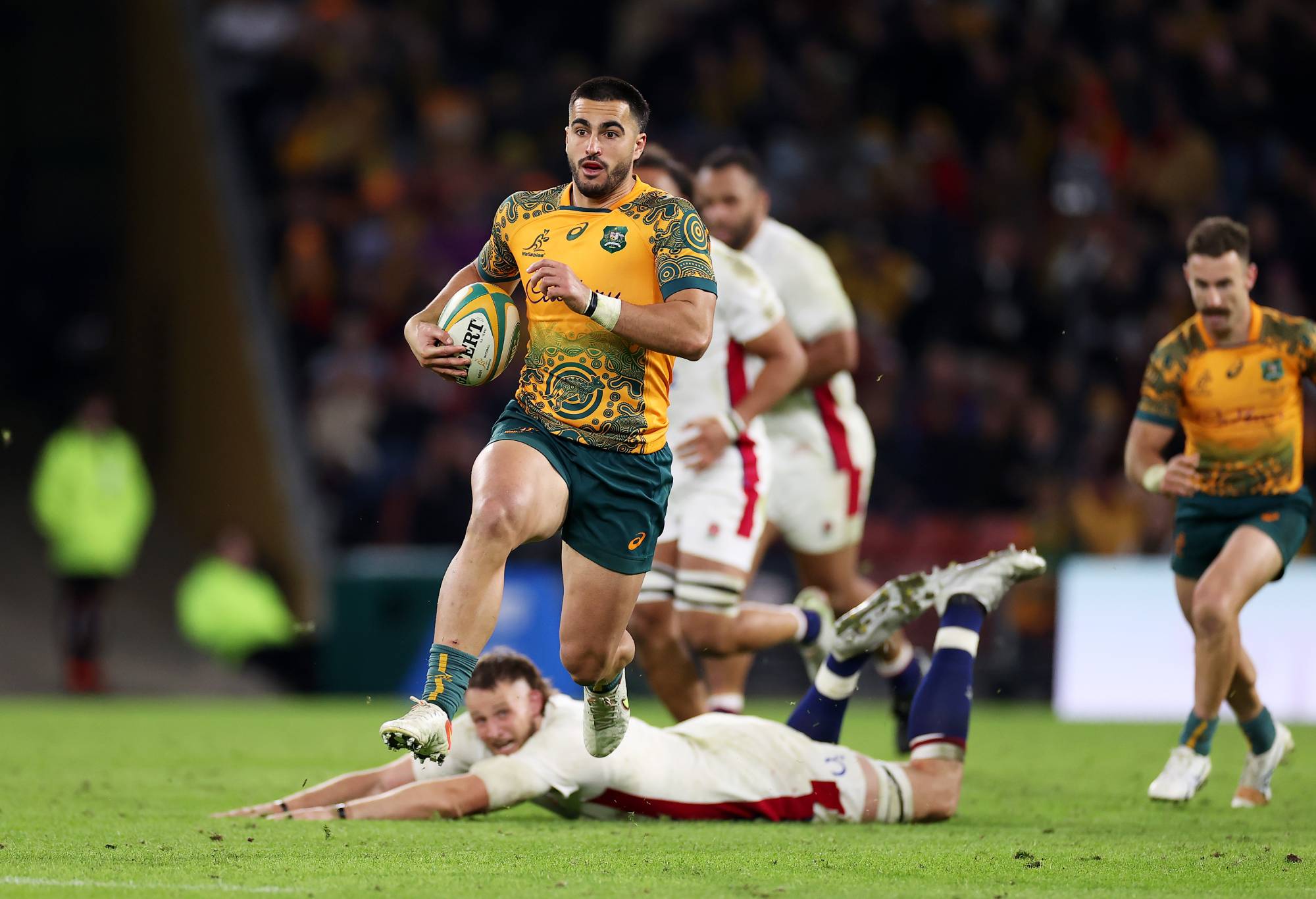Tom Wright making a run for the Wallabies