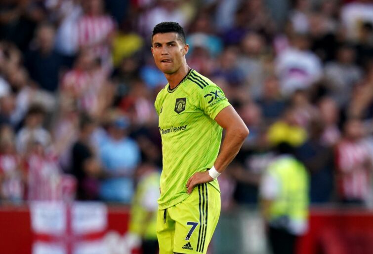 Manchester United's Cristiano Ronaldo dejected at the end of the match during the Premier League match at the Gtech Community Stadium, Brentford. Picture date: Saturday August 13, 2022. (Photo by John Walton/PA Images via Getty Images)