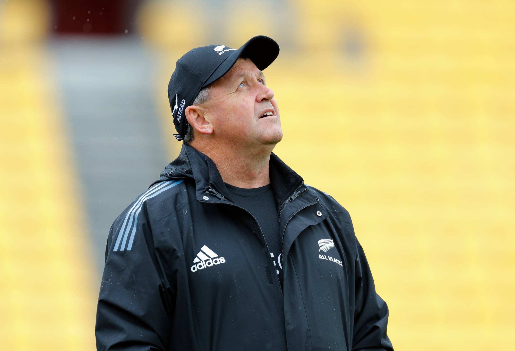 Coach Ian Foster looks on during a New Zealand All Blacks Training Session at Sky Stadium on July 26, 2022 in Wellington, New Zealand. (Photo by Hagen Hopkins/Getty Images)