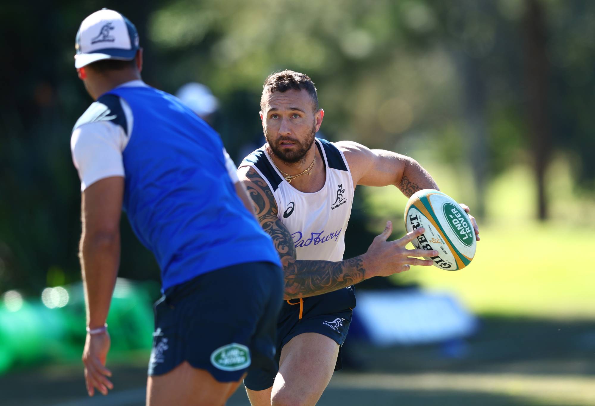 Quade Cooper during an Australian Wallabies training session at Royal Pines Resort on July 27, 2022 in Gold Coast, Australia. (Photo by Chris Hyde/Getty Images)