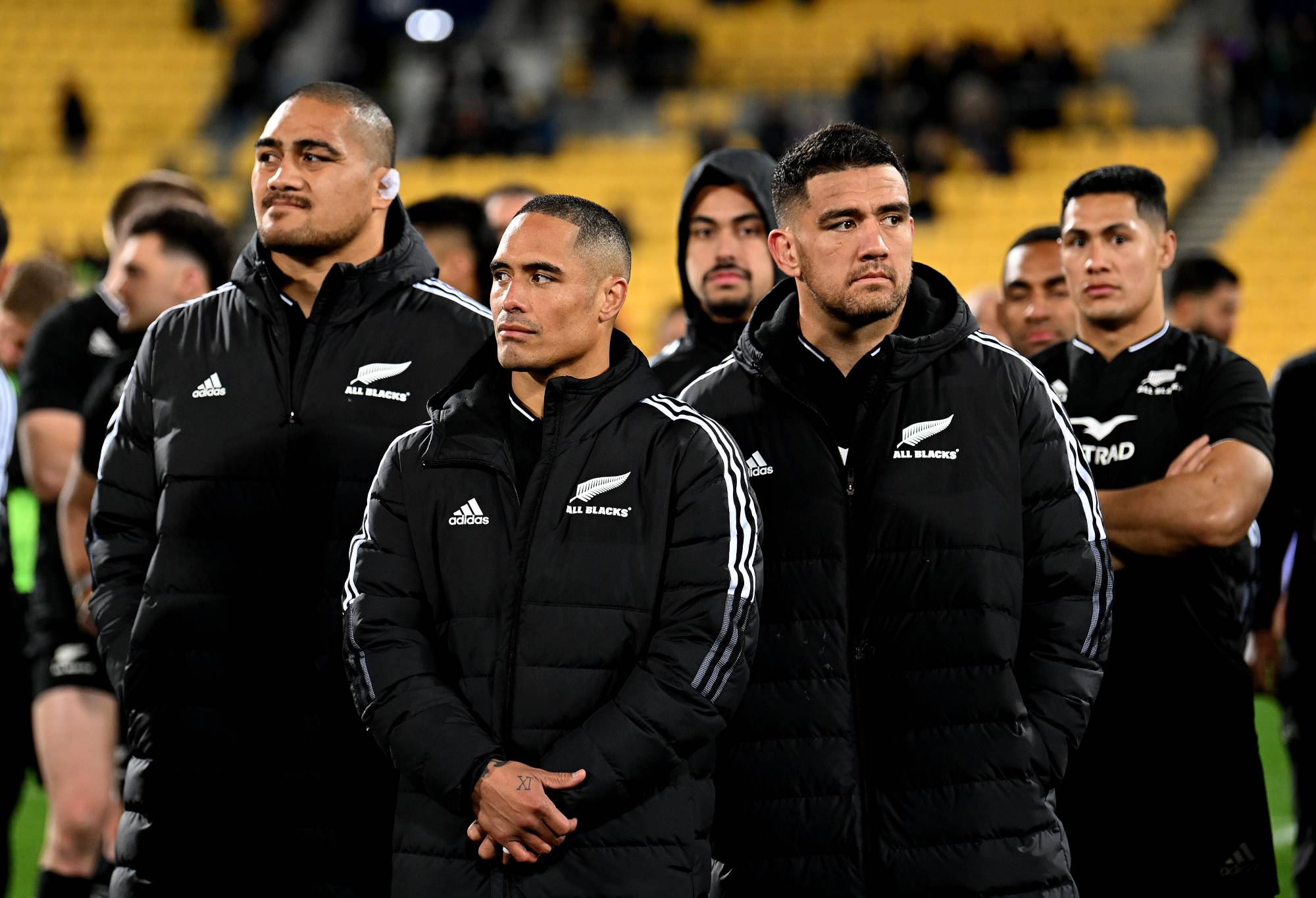 : A dejected Aaron Smith of the All Blacks looks on following the International Test match between the New Zealand All Blacks and Ireland at Sky Stadium on July 16, 2022 in Wellington, New Zealand. (Photo by Joe Allison/Getty Images)