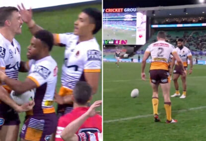 Corey Oates sours his own try celebrations on the ensuing restart