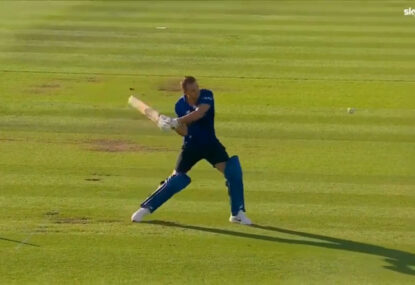 Harry Kane picks up a cricket bat to take on the six-hitting challenge