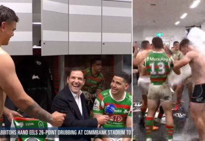 WATCH: Hilarious scenes in Souths sheds as Mitchell plays pest, Walker follows suit