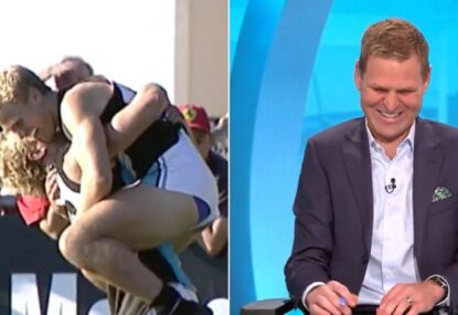 Everyone loses it as Kane Cornes is proved a hypocrite for crack at 'over-celebrating' Pies