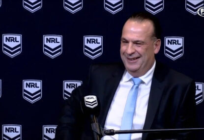 LISTEN: Peter V'landys' cheeky AFL jab during NRL GF announcement cracks everyone up