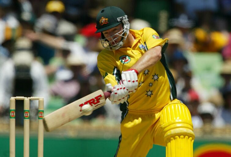 3 Feb 2002: Steve Waugh of Australia hits out, during the VB Series One Day International between Australia and South Africa played at the WACA Ground, Perth, Australia. DIGITAL IMAGE Mandatory Credit: Hamish Blair/Getty Images
