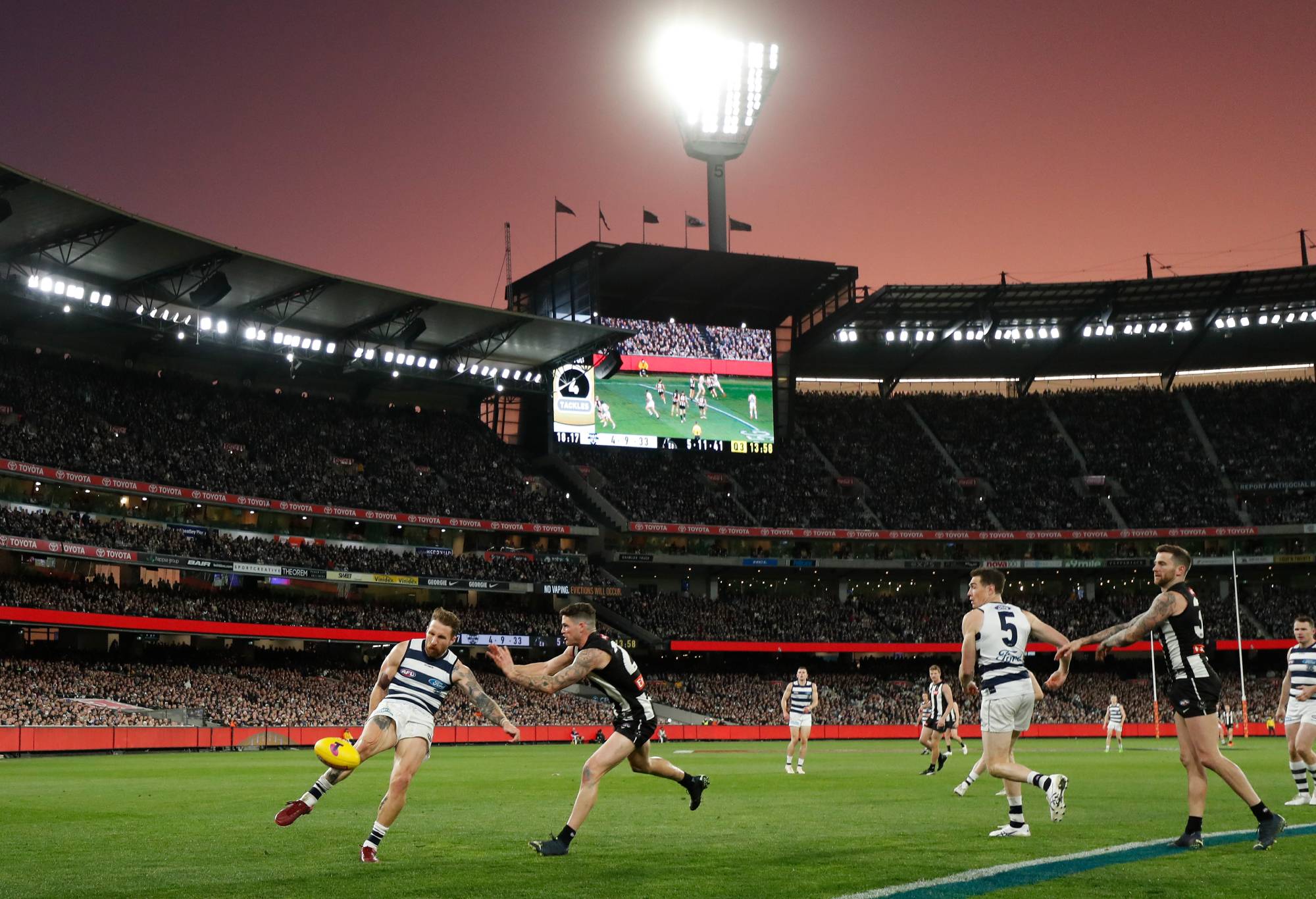 MELBOURNE, AUSTRALIA - SEPTEMBER 03: A general view during the 2022 AFL First Qualifying Final match between the Geelong Cats and the Collingwood Magpies at the Melbourne Cricket Ground on September 3, 2022 in Melbourne, Australia. (Photo by Michael Willson/AFL Photos via Getty Images)