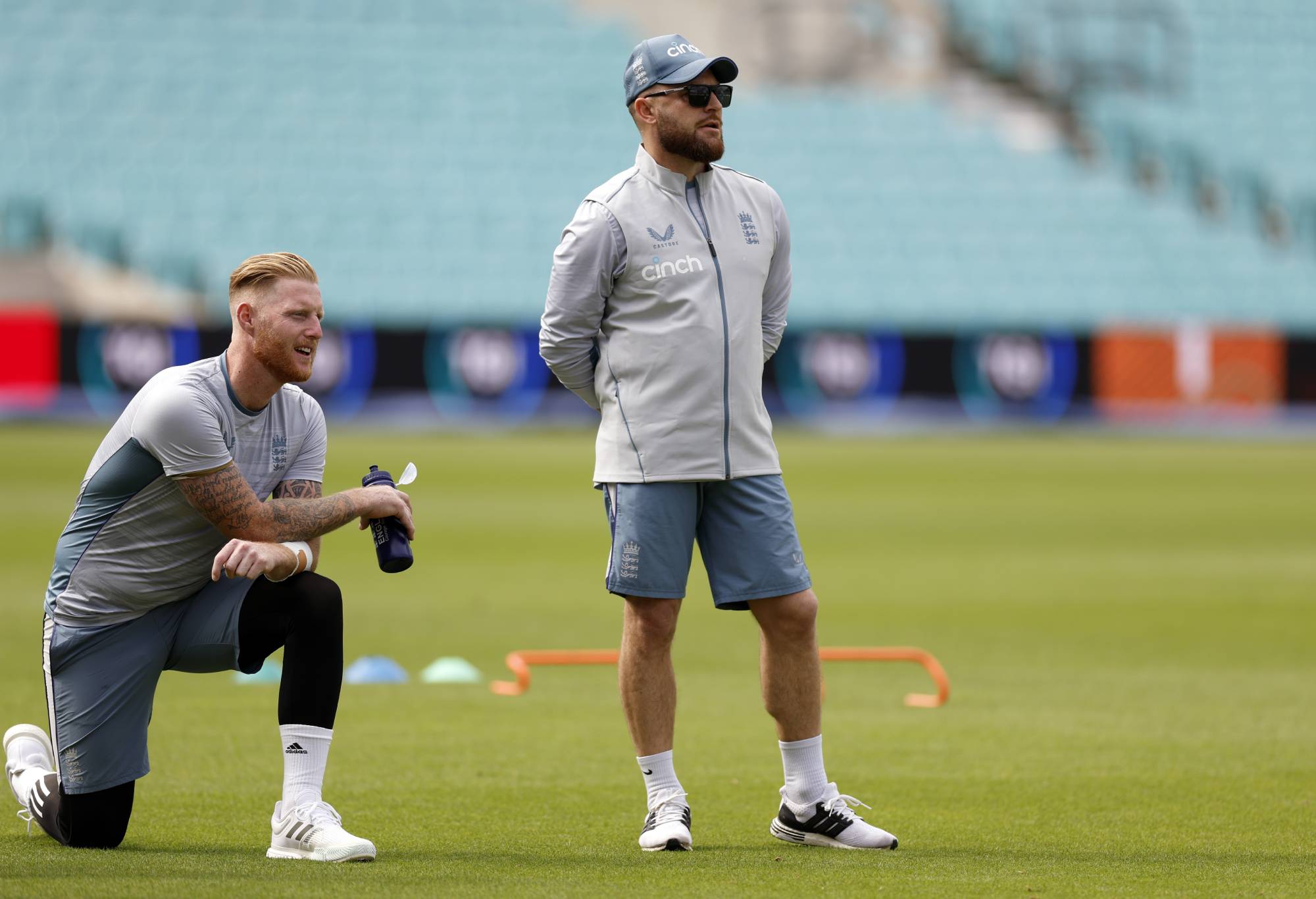 England captain Ben Stokes and head coach Brendon McCullum during at nets session at the Kia Oval, London. Picture date: Tuesday September 6, 2022. (Photo by Steven Paston/PA Images via Getty Images)