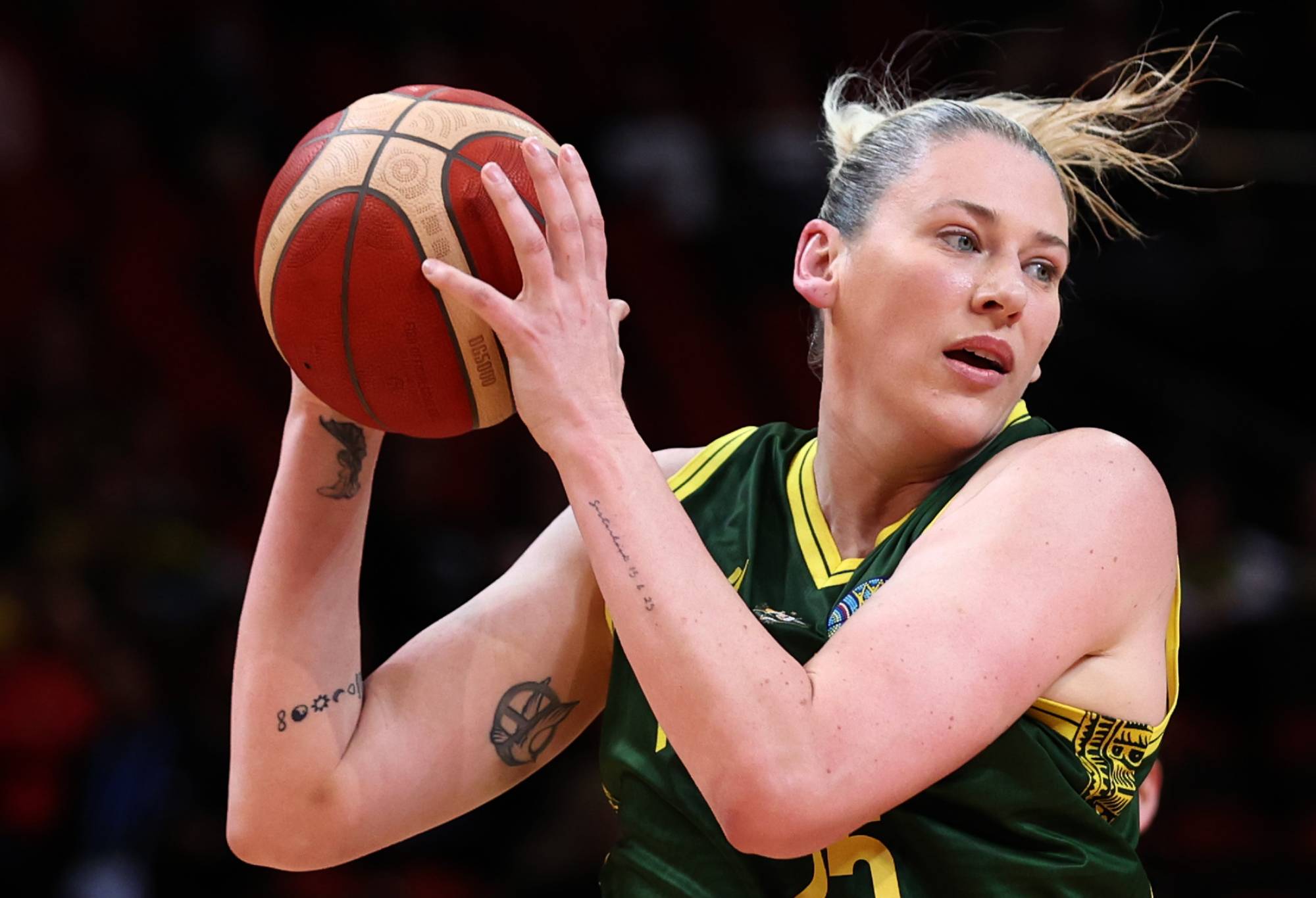 SYDNEY, AUSTRALIA - SEPTEMBER 29: Lauren Jackson of Australia in action during the 2022 FIBA Women's Basketball World Cup Quarterfinal match between Australia and Belgium at Sydney Superdome, on September 29, 2022, in Sydney, Australia. (Photo by Mark Metcalfe/Getty Images)