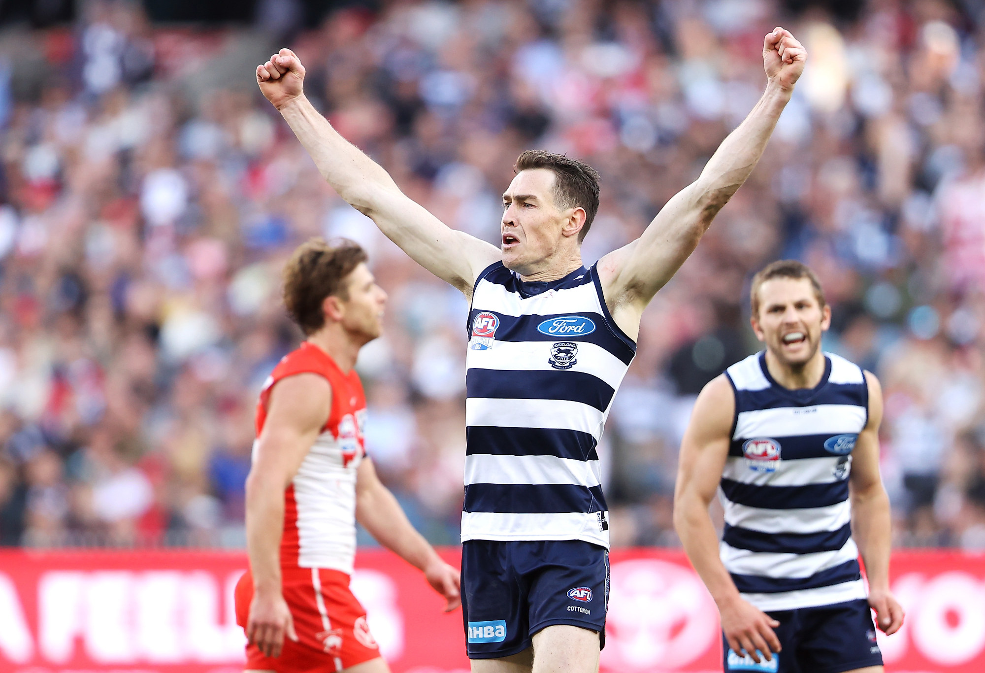 Jeremy Cameron of the Geelong Cats celebrates.