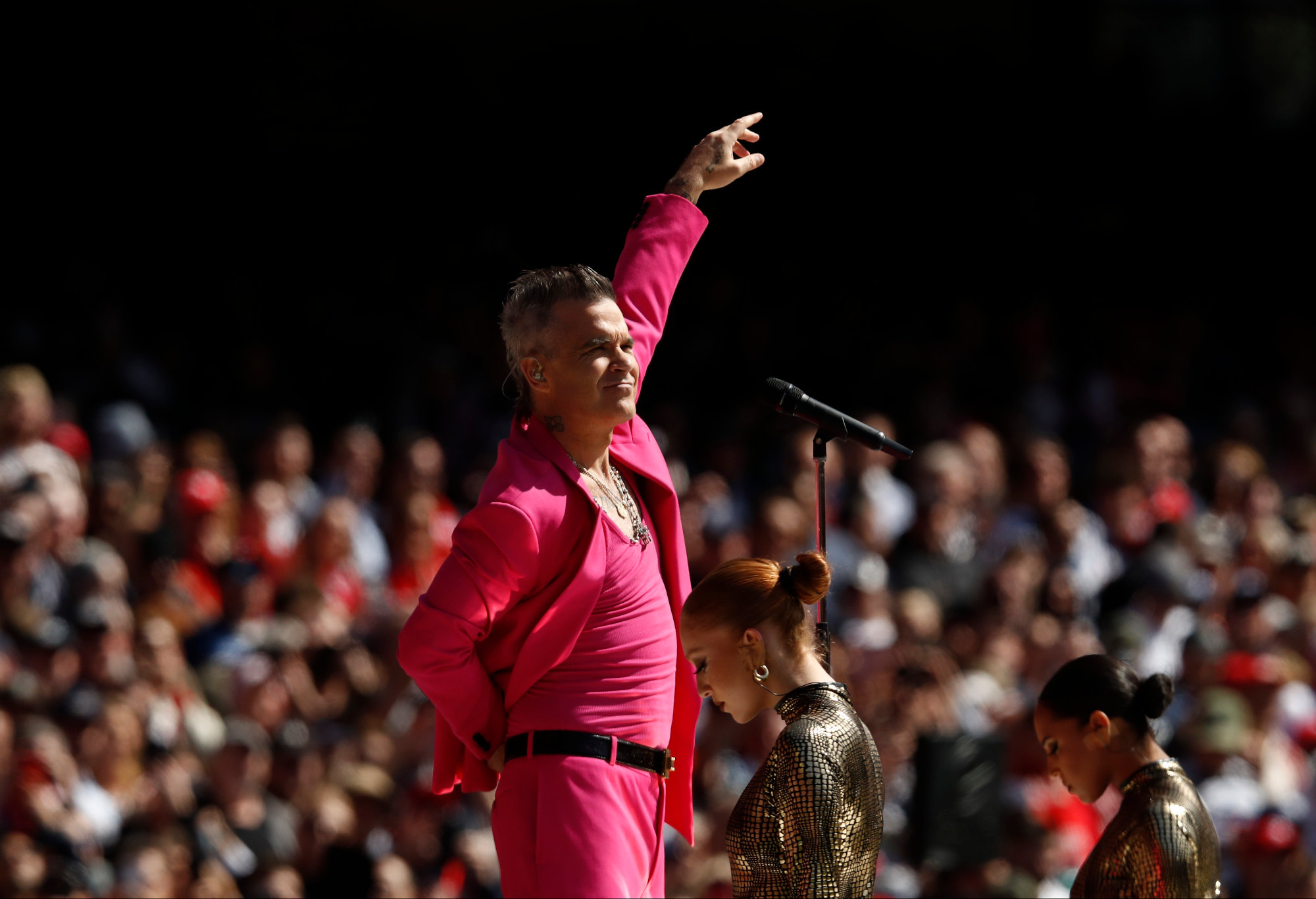 Robbie Williams performs before the 2022 AFL Grand Final.